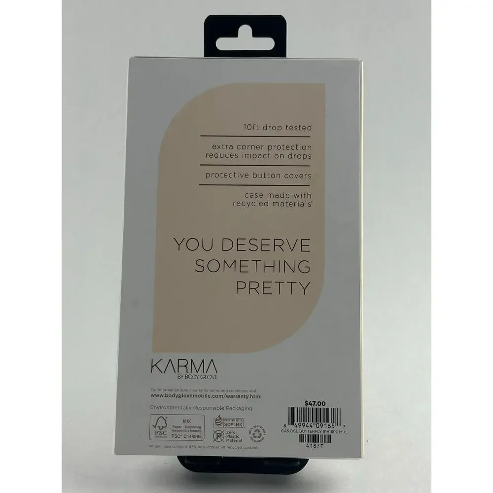 Karma by Body Glove iPhone 16 Plus Clear/Butterflies MagSafe Case NWT